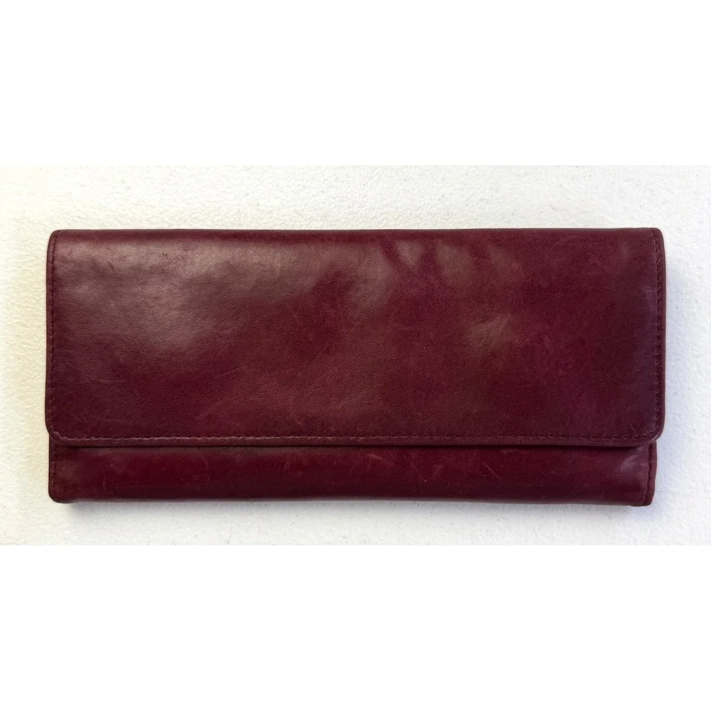 Hobo Clutch Wallet Large Plum Burgundy Leather Organizer Boho Chic Travel Bag